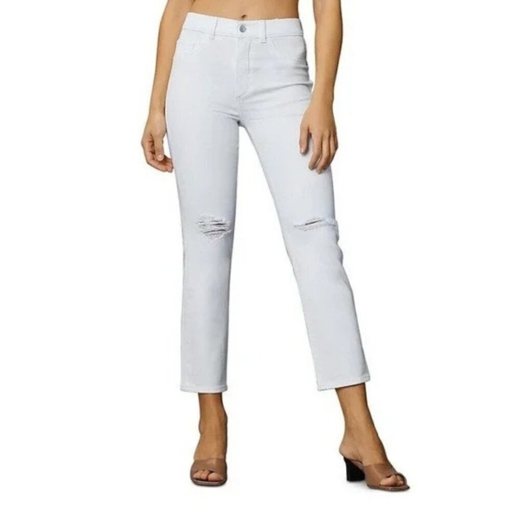 DL1961 Women's Patti High Rise Vintage Ankle Straight Leg Jeans in White Size 28